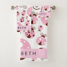 Muster von Ladybugs, rosa Ladybugs, Ihr Name Badhandtuch Set