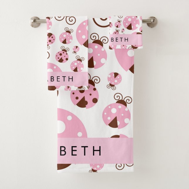 Muster von Ladybugs, rosa Ladybugs, Ihr Name Badhandtuch Set (Insitu)