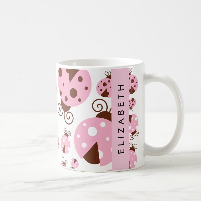 Muster von Ladybugs, rosa Ladybugs, Ihr Name Kaffeetasse (Rechts)