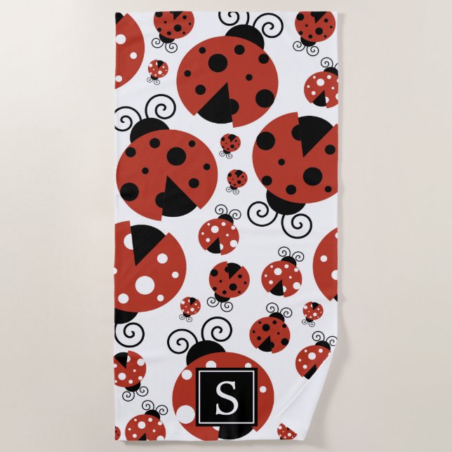 Muster von Ladybugs, rote Ladybugs, Monogramm Strandtuch (Vorderseite)