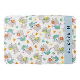 Muster von Llamas, Alpacas, Blume, Ihr Name Badematte