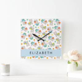 Muster von Llamas, Alpacas, Blume, Ihr Name Quadratische Wanduhr