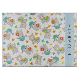 Muster von Llamas, Alpacas, Blume, Ihr Name Schneidebrett
