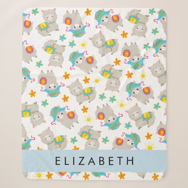 Muster von Llamas, Alpacas, Blume, Ihr Name Sherpadecke (Vorderseite)