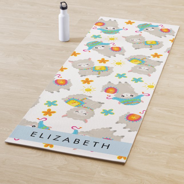 Muster von Llamas, Alpacas, Blume, Ihr Name Yogamatte (Beispiel)