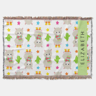 Muster von Llamas, Alpacas, Kaktus, Ihr Name Decke