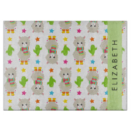 Muster von Llamas, Alpacas, Kaktus, Ihr Name Schneidebrett
