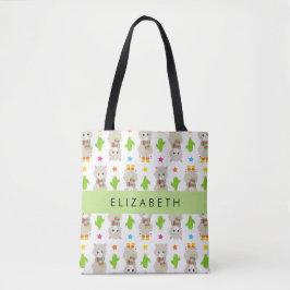 Muster von Llamas, Alpacas, Kaktus, Ihr Name Tasche