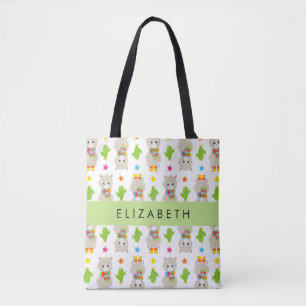 Muster von Llamas, Alpacas, Kaktus, Ihr Name Tasche