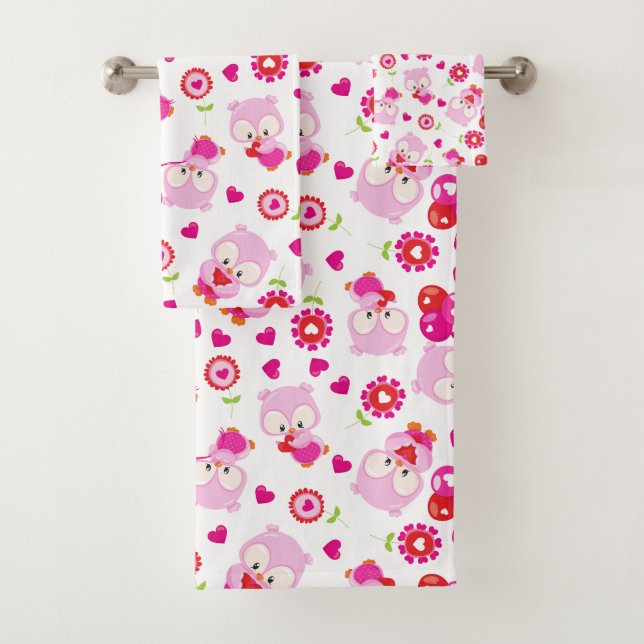 Muster von Ölen, Niedlichen Ölen, rosa Ölen, Herz Badhandtuch Set (Insitu)