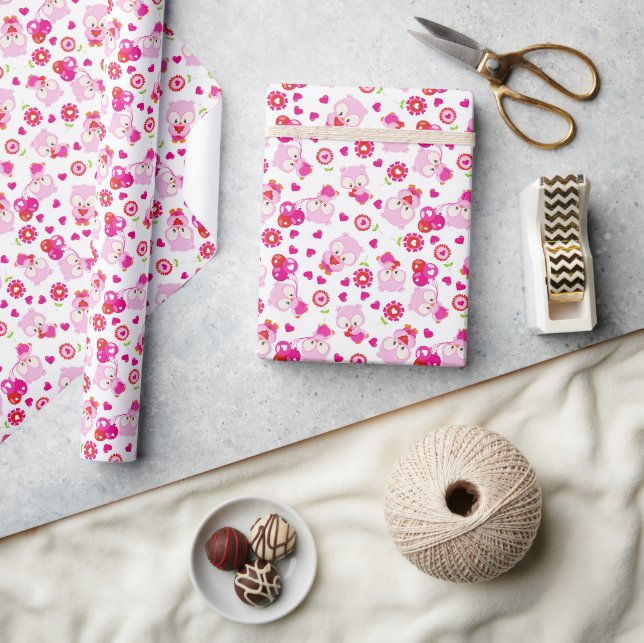 Muster von Ölen, Niedlichen Ölen, rosa Ölen, Herz Geschenkpapier (Kunsthandwerk)
