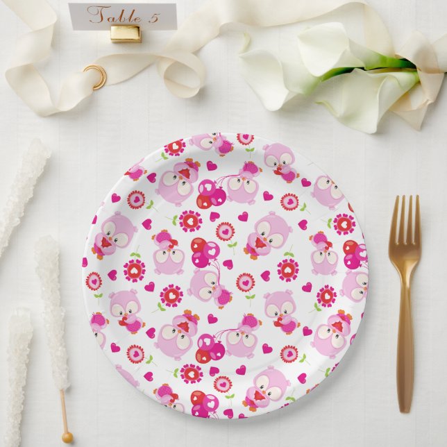 Muster von Ölen, Niedlichen Ölen, rosa Ölen, Herz Pappteller (Hochzeit)