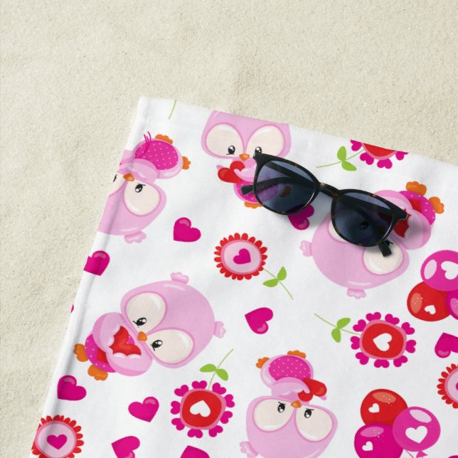 Muster von Ölen, Niedlichen Ölen, rosa Ölen, Herz Strandtuch (Beispiel)