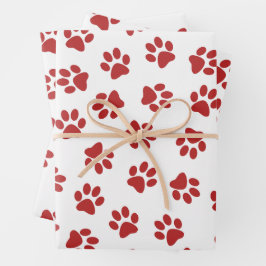 Muster von Paws, Hundebahnen, roten Pfoten Geschenkpapier Set