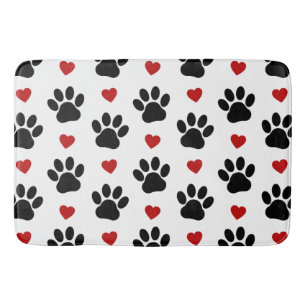 Muster von Paws, Hundepfägen, schwarzen Paws, rote Badematte