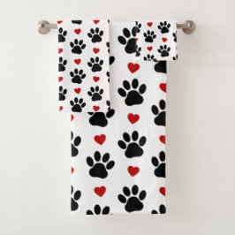 Muster von Paws, Hundepfägen, schwarzen Paws, rote Badhandtuch Set