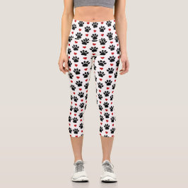Muster von Paws, Hundepfägen, schwarzen Paws, rote Capri Leggings