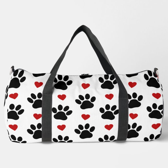 Muster von Paws, Hundepfägen, schwarzen Paws, rote Duffle Bag (Vorderseite)