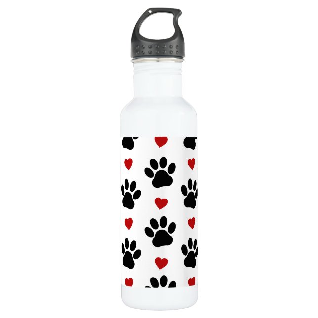 Muster von Paws, Hundepfägen, schwarzen Paws, rote Edelstahlflasche (Vorderseite)