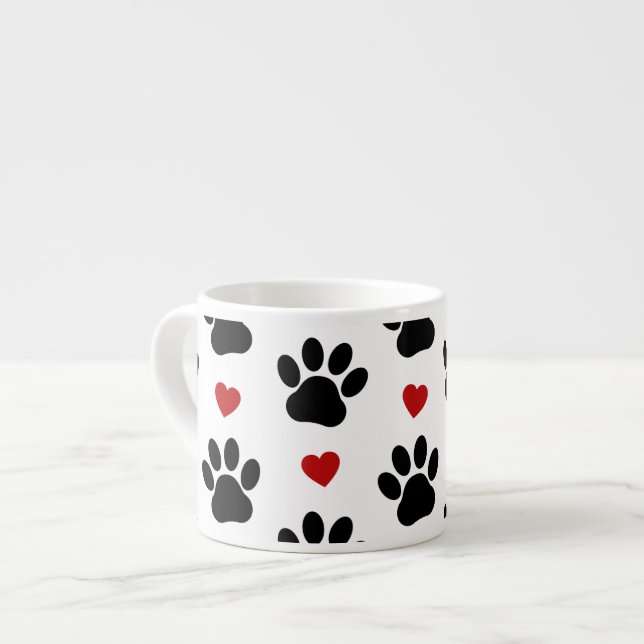 Muster von Paws, Hundepfägen, schwarzen Paws, rote Espressotasse (Vorderseite Links)