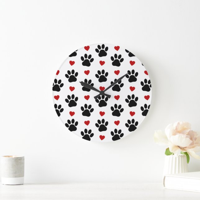 Muster von Paws, Hundepfägen, schwarzen Paws, rote Große Wanduhr (Zuhause)