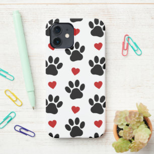 Muster von Paws, Hundepfägen, schwarzen Paws, rote iPhone 12 Hülle