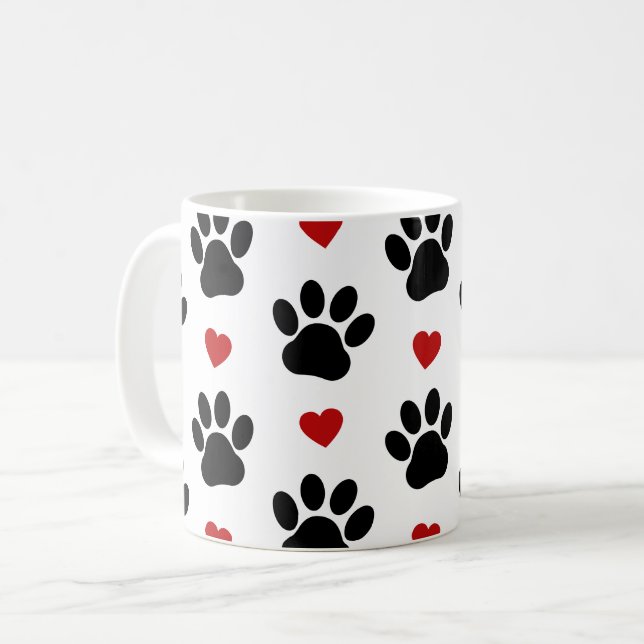 Muster von Paws, Hundepfägen, schwarzen Paws, rote Kaffeetasse (Vorderseite Links)