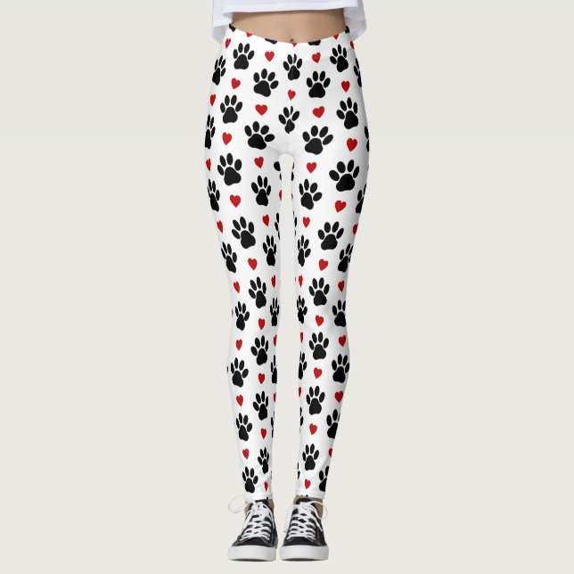 Muster von Paws, Hundepfägen, schwarzen Paws, rote Leggings (Vorderseite)