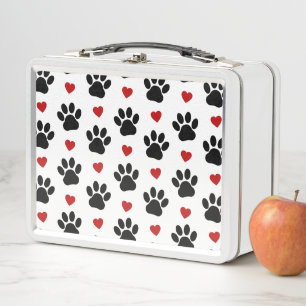 Muster von Paws, Hundepfägen, schwarzen Paws, rote Metall Brotdose