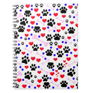 Muster von Paws, Hundepfägen, schwarzen Paws, rote Notizblock