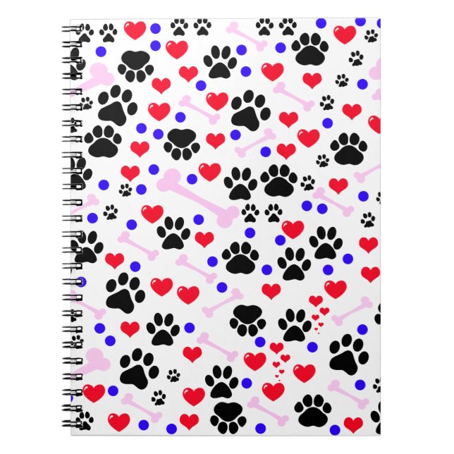 Muster von Paws, Hundepfägen, schwarzen Paws, rote Notizblock (Vorderseite)