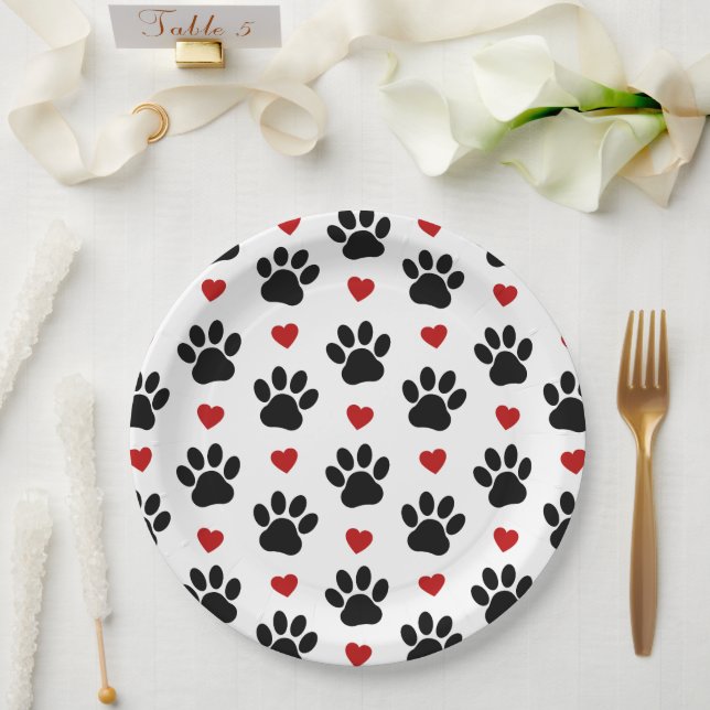 Muster von Paws, Hundepfägen, schwarzen Paws, rote Pappteller (Hochzeit)