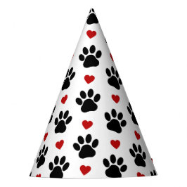 Muster von Paws, Hundepfägen, schwarzen Paws, rote Partyhütchen