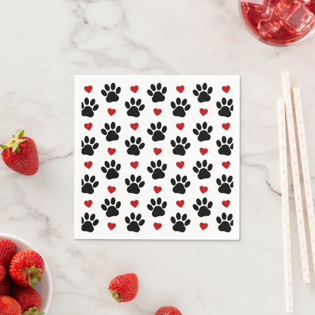 Muster von Paws, Hundepfägen, schwarzen Paws, rote Serviette (Beispiel)