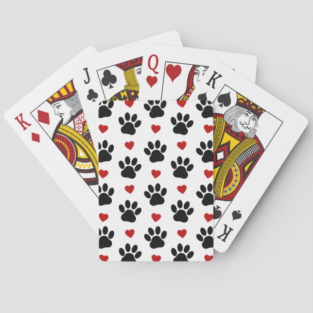 Muster von Paws, Hundepfägen, schwarzen Paws, rote Spielkarten (Rückseite)