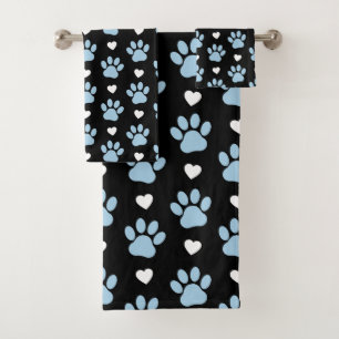 Muster von Paws, Hundeschäften, blauen Paws, weiße Badhandtuch Set