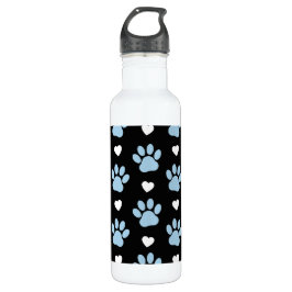 Muster von Paws, Hundeschäften, blauen Paws, weiße Edelstahlflasche