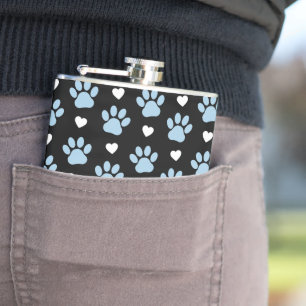 Muster von Paws, Hundeschäften, blauen Paws, weiße Flachmann