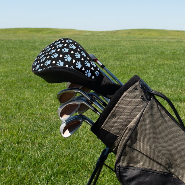 Muster von Paws, Hundeschäften, blauen Paws, weiße Golf Headcover (In SItu)