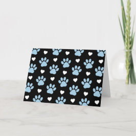 Muster von Paws, Hundeschäften, blauen Paws, weiße Karte