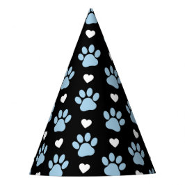 Muster von Paws, Hundeschäften, blauen Paws, weiße Partyhütchen