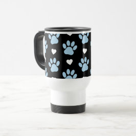 Muster von Paws, Hundeschäften, blauen Paws, weiße Reisebecher