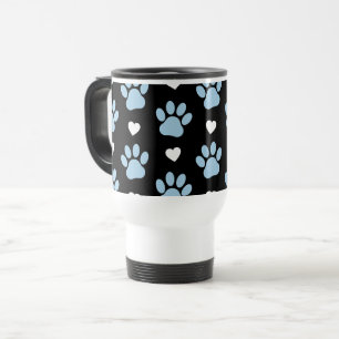 Muster von Paws, Hundeschäften, blauen Paws, weiße Reisebecher