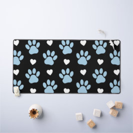 Muster von Paws, Hundeschäften, blauen Paws, weiße Schreibtischunterlage