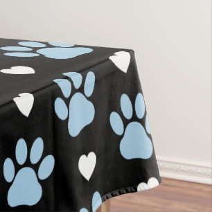 Muster von Paws, Hundeschäften, blauen Paws, weiße Tischdecke