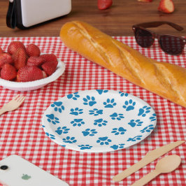 Muster von Paws, Hundeschäften, blauen Pfoten Pappteller