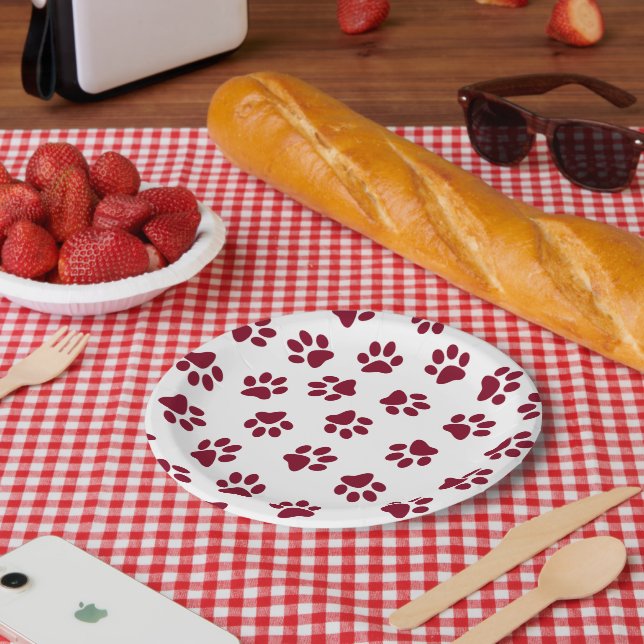 Muster von Paws, Hundeschäften, Burgundy Paws Pappteller (Picknick)