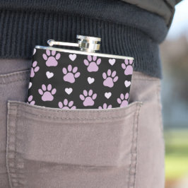 Muster von Paws, Hundeschäften, Lilac-Pfoten, Herz Flachmann