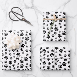 Muster von Paws, Hundeschäften, Schwarz und Weiß Geschenkpapier Set