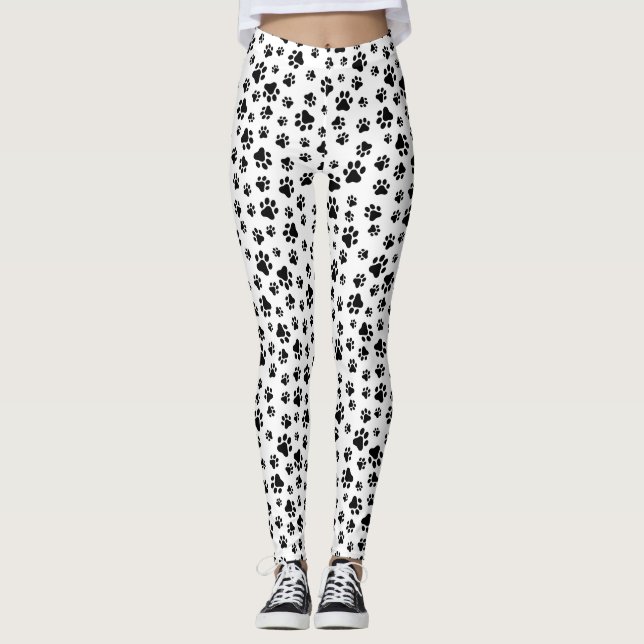Muster von Paws, Hundeschäften, Schwarz und Weiß Leggings (Vorderseite)